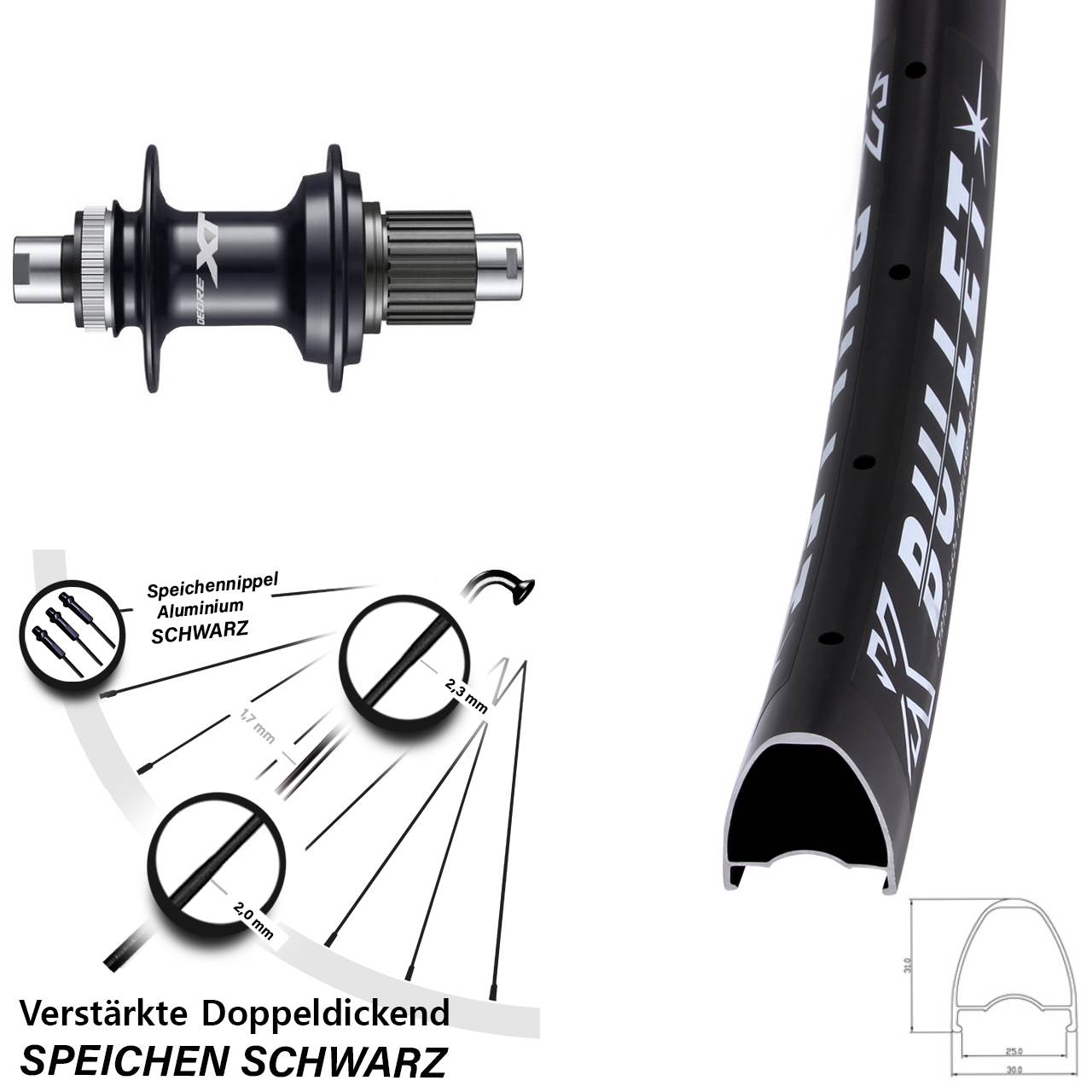 Centerlock Hinterrad 12x142 29 Zoll KX Bullet Shimano FH-M8110 Micro Spline