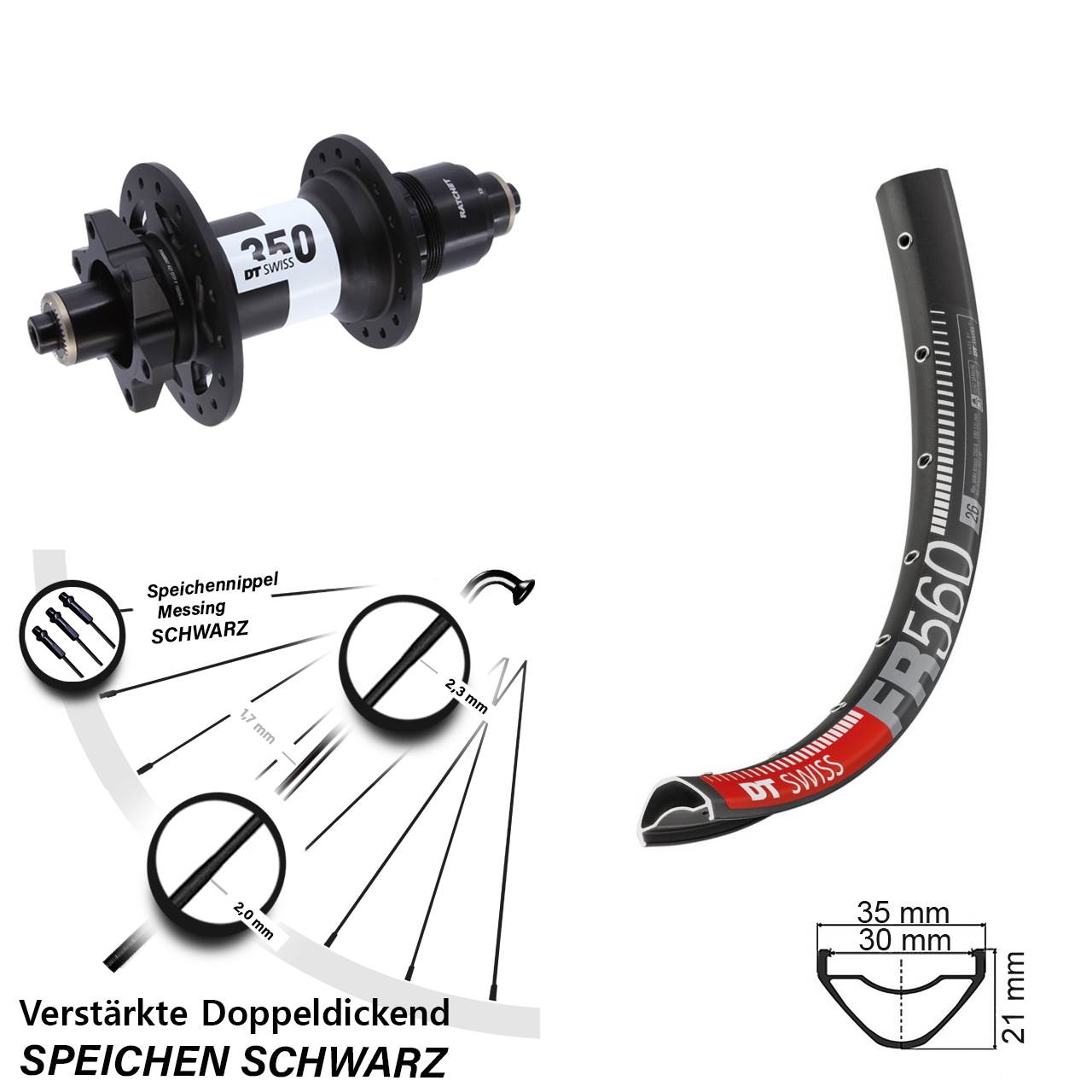 DT Swiss FR 560 350 26 Zoll Disc Laufrad QR SRAM XD