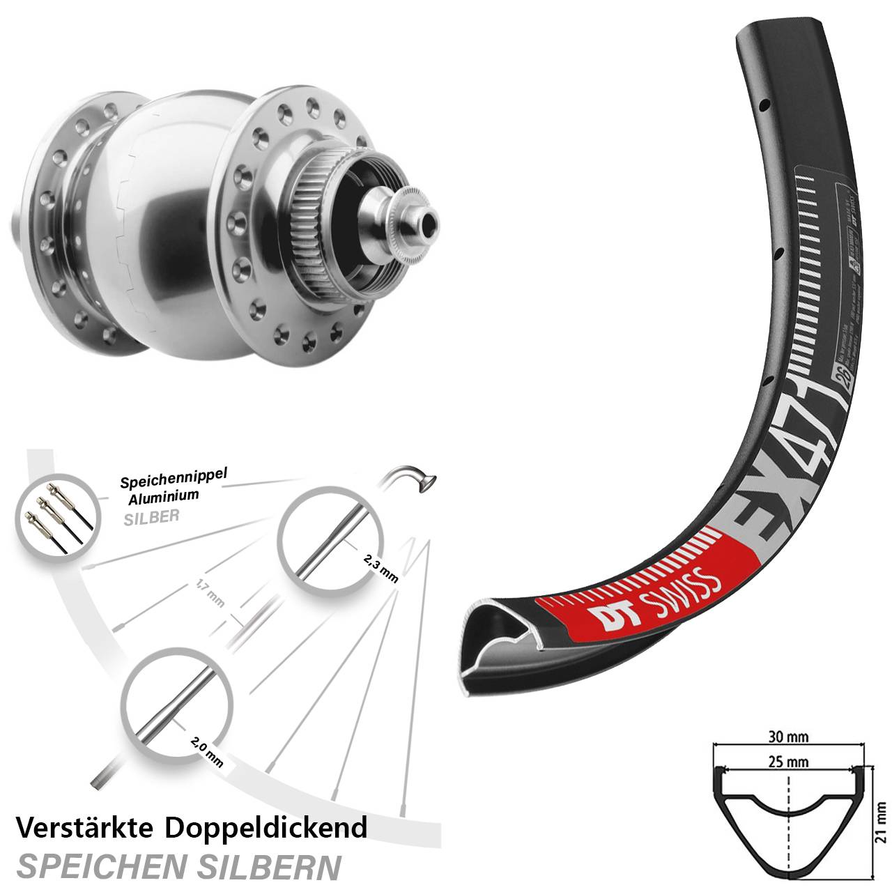 SON 28 DT Swiss EX 471 Disc 29 Zoll Laufrad mit Nabendynamo für Schnellspanner