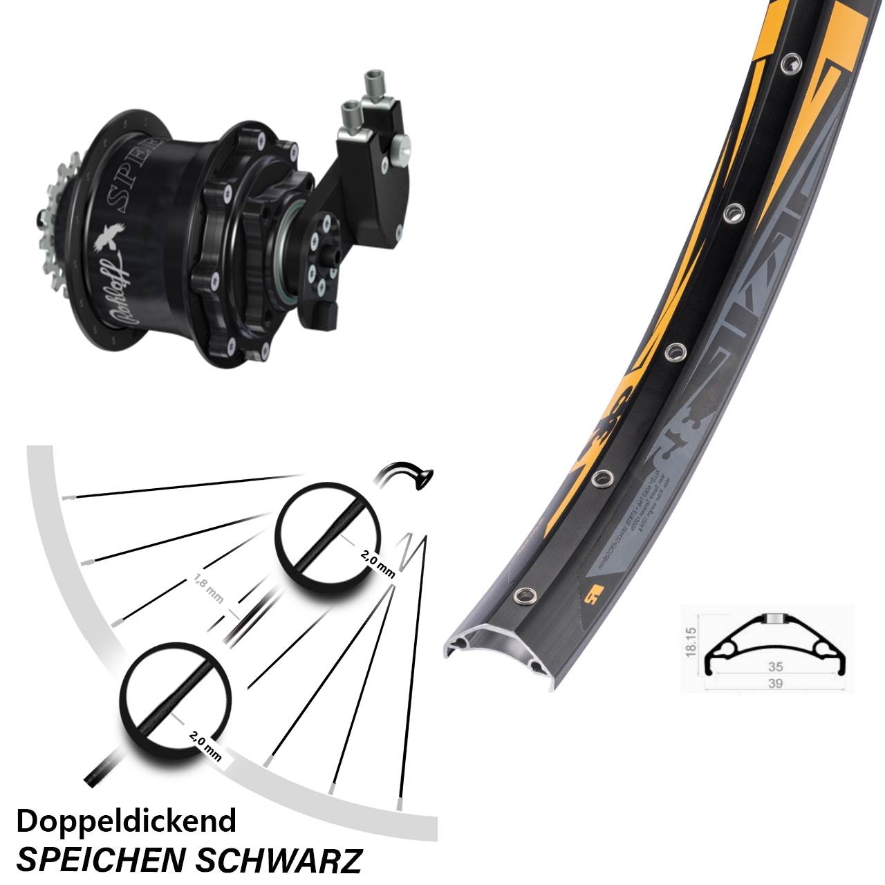 Disc Laufrad 27,5 Zoll Rodi TRYP 35 Rohloff CC DB OEM Tandem