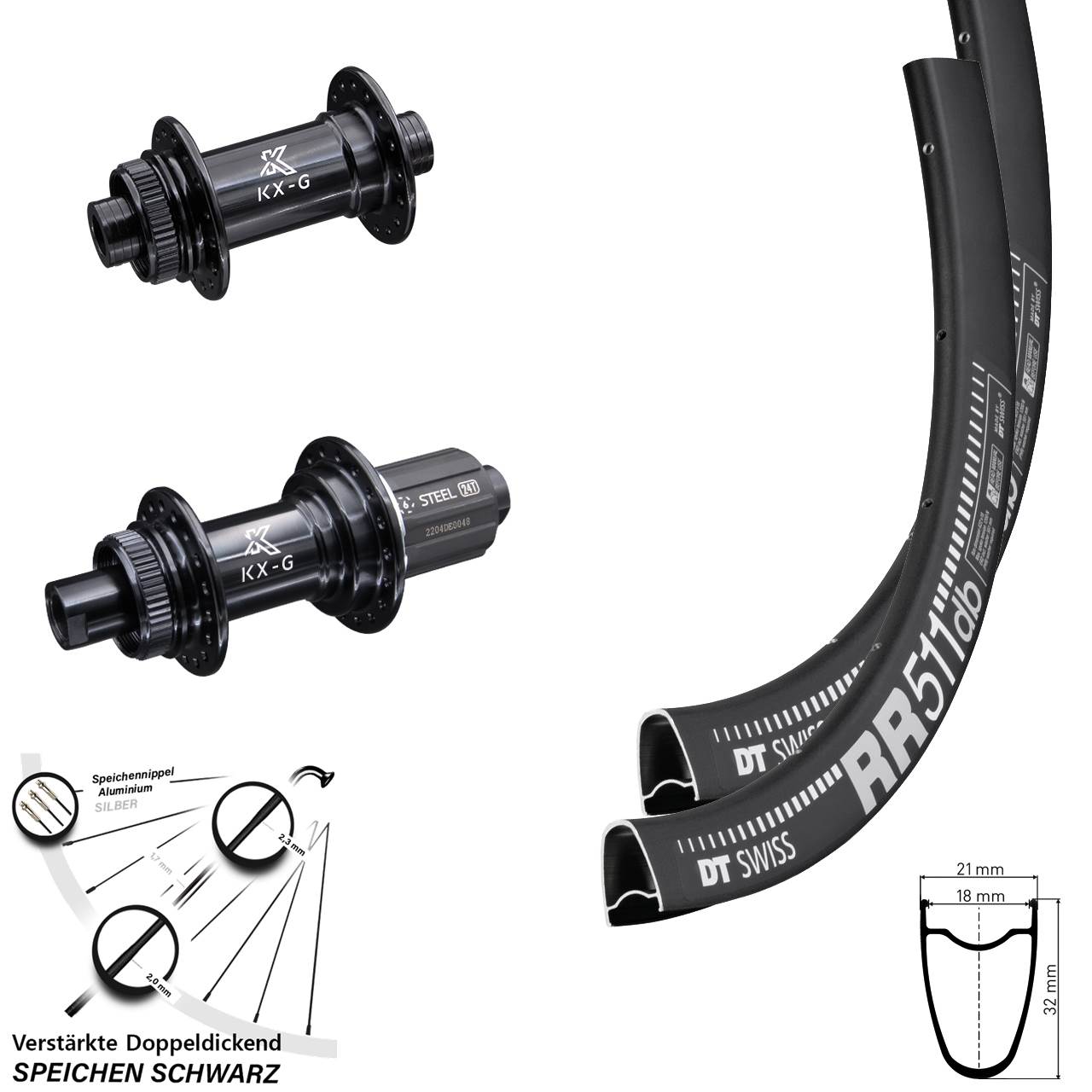 Laufradsatz Centerlock 15x100 12x142 28 Zoll DT Swiss RR511 KX-GS verstärkt 8-12 fach HG
