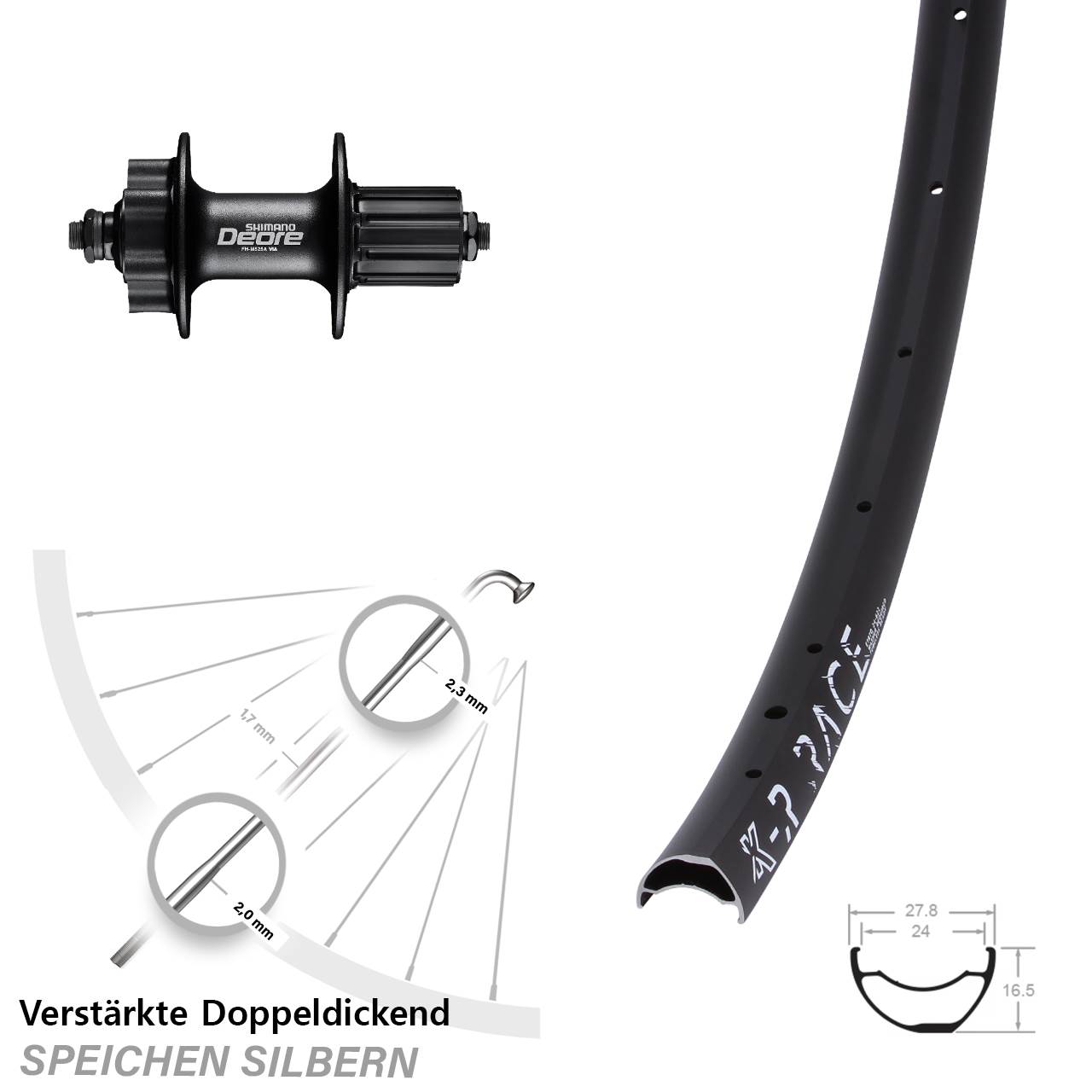 28 Zoll KX-R Race Shimano Deore 6-Loch Hinterrad für Schnellspanner 8-11 fach HG
