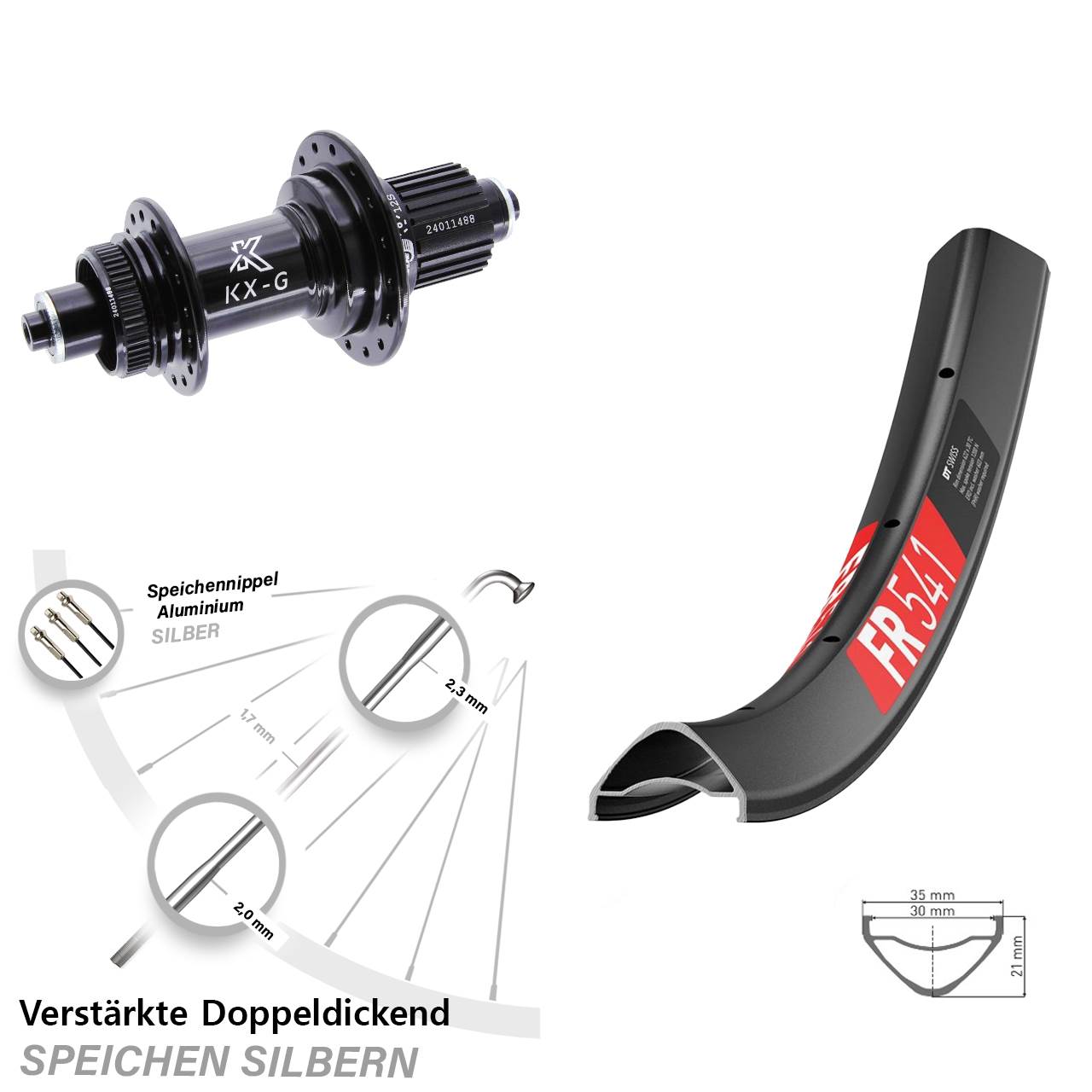 29 Zoll DT Swiss FR541 KX-G Disc Laufrad für Schnellspanner Shimano Micro Spline