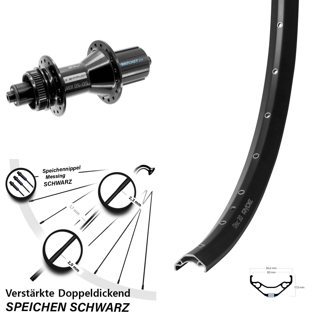 Hinterrad Centerlock für Schnellspanner 29 Zoll Ryde Disc 30 DT Swiss 370 Hybrid 8-11 fach