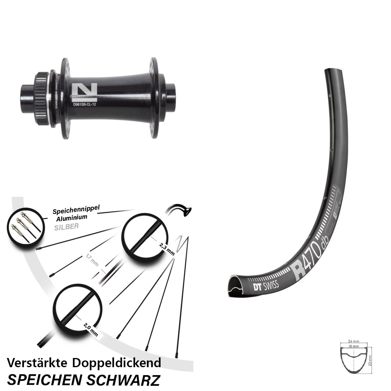 Disc Vorderrad 12x100 28 Zoll DT Swiss R470 Novatec D981