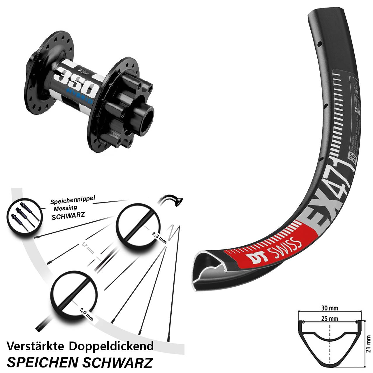 DT Swiss EX 471-350 Hybrid 26 Zoll 6-Loch Vorderrad 15x110 Boost