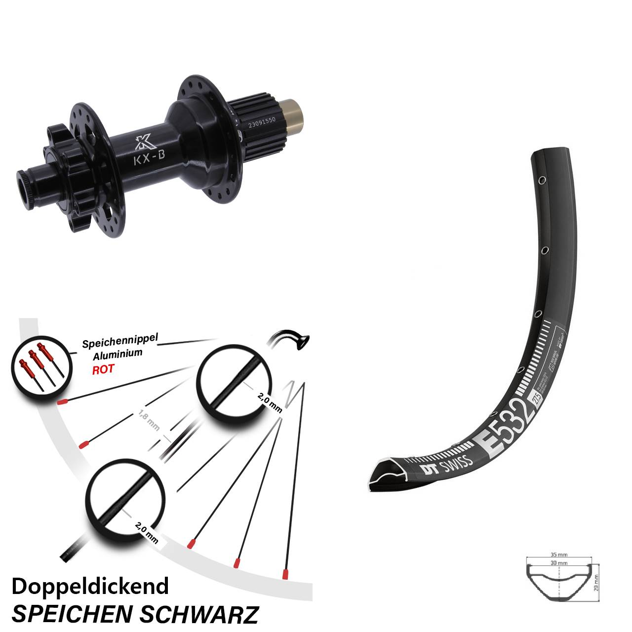 27,5 Zoll Hinterrad DT Swiss E 532 KX-B 6-Loch Micro Spline 12x148