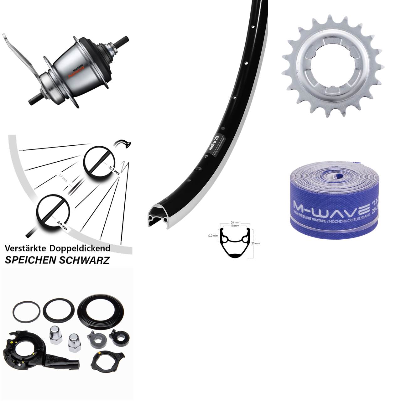 28 Zoll Hinterrad Shimano Nexus 7 Gang Rücktritt Ryde Andra 20 schwarz