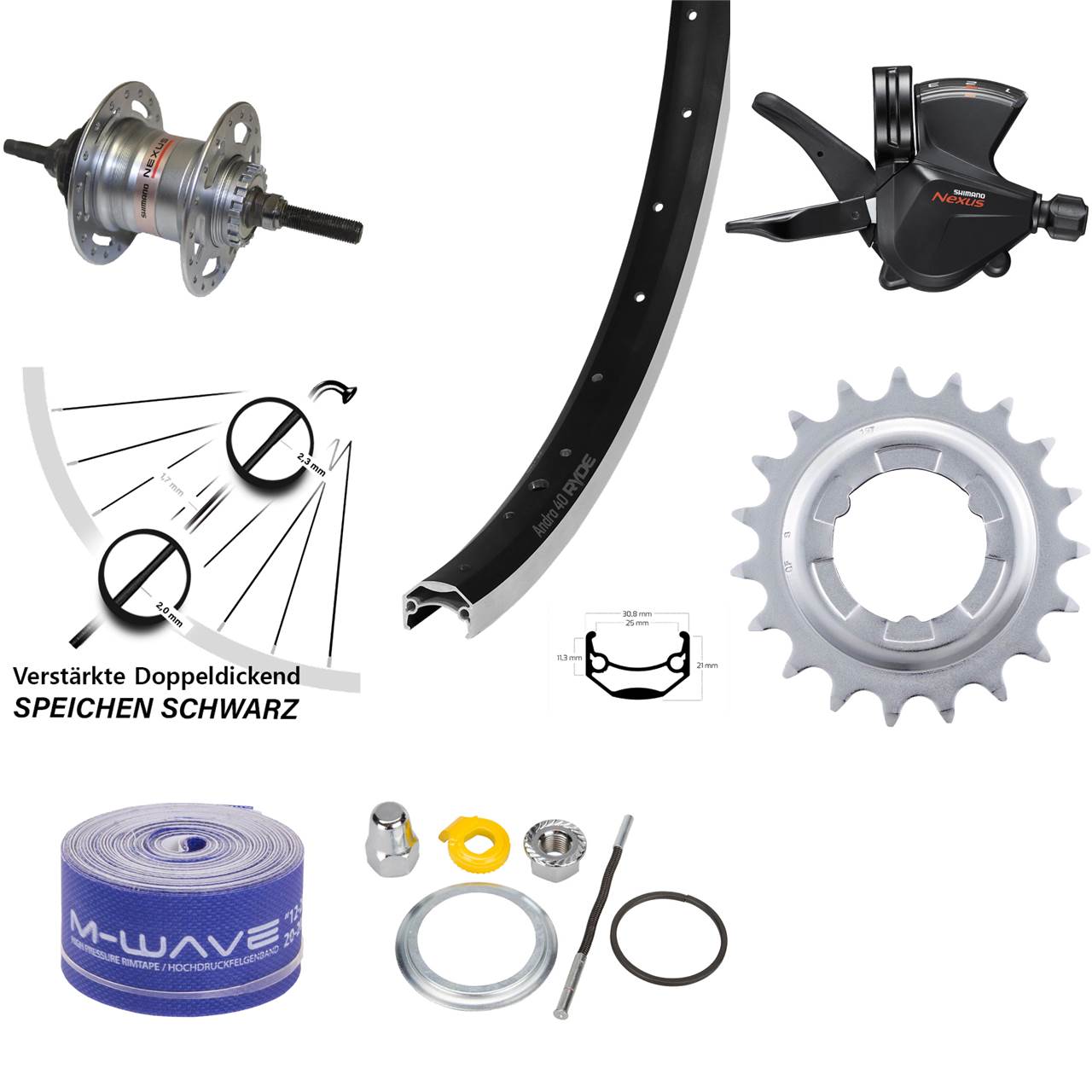 Ryde Andra 40 Hinterrad 20 Zoll Shimano 3 Gang Freilauf