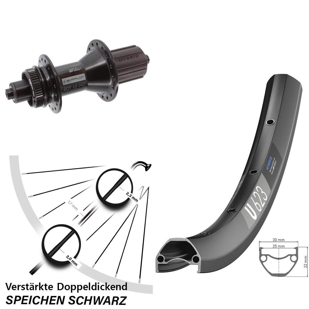 DT Swiss U623-370 Hybrid 29 Zoll Disc Hinterrad für Schnellspanner 8-11 fach