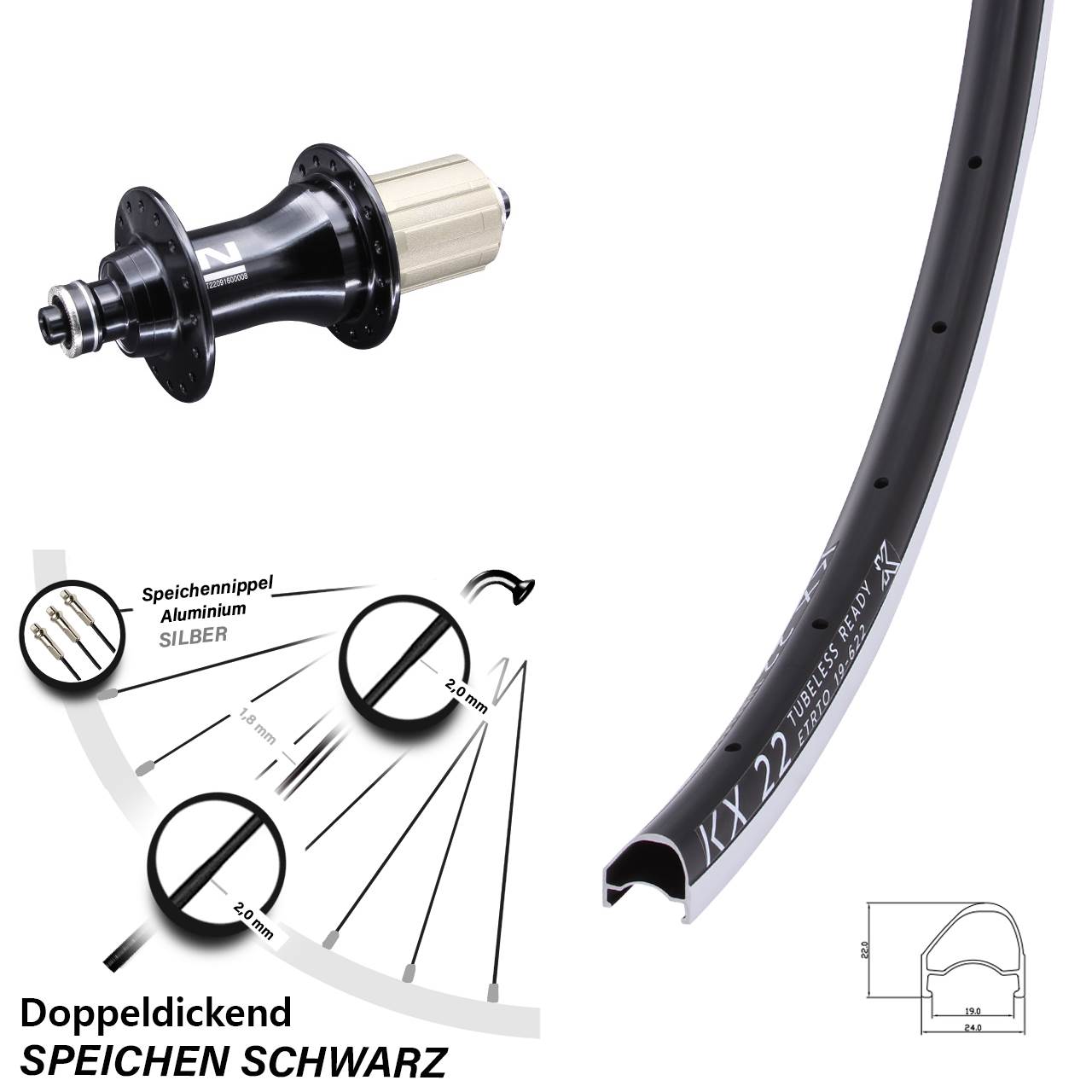 28 Zoll KX 22 OS Novatec F162SB Hinterrad QR 8-12 fach