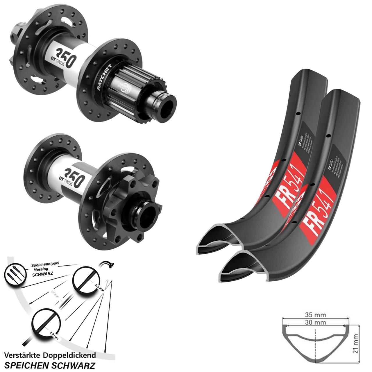 29 Zoll DT Swiss FR 541-350 Boost 6-Loch Laufradsatz 15x110 12x148 Shimano Micro Spline