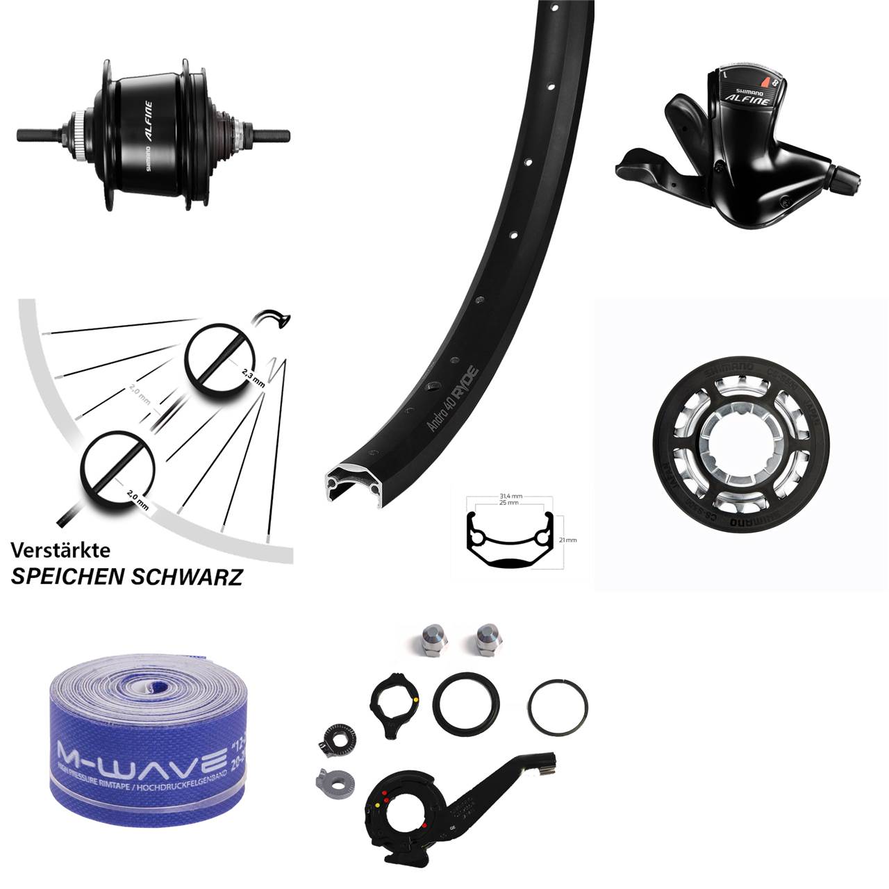 28 Zoll Andra 40 Ryde Disc Hinterrad 8-Gang Shimano Alfine schwarz