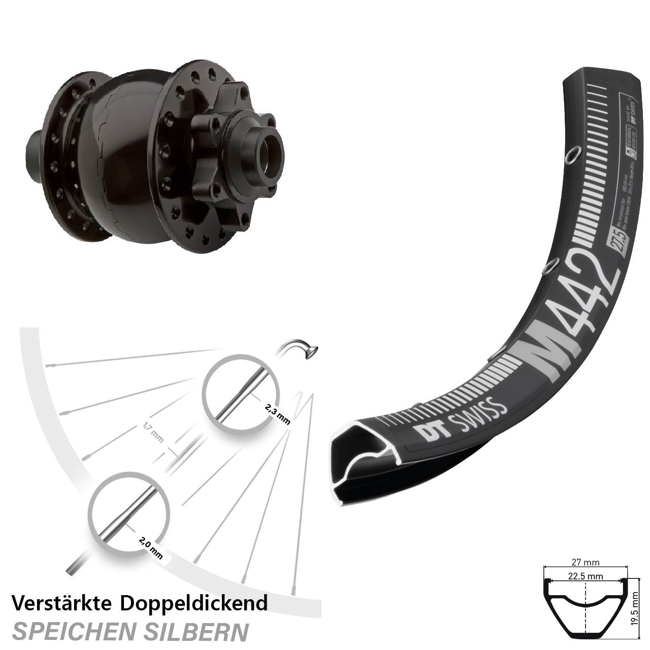 Disc Vorderrad mit Nabendynamo 29 Zoll DT Swiss M442 SON 28 15x100