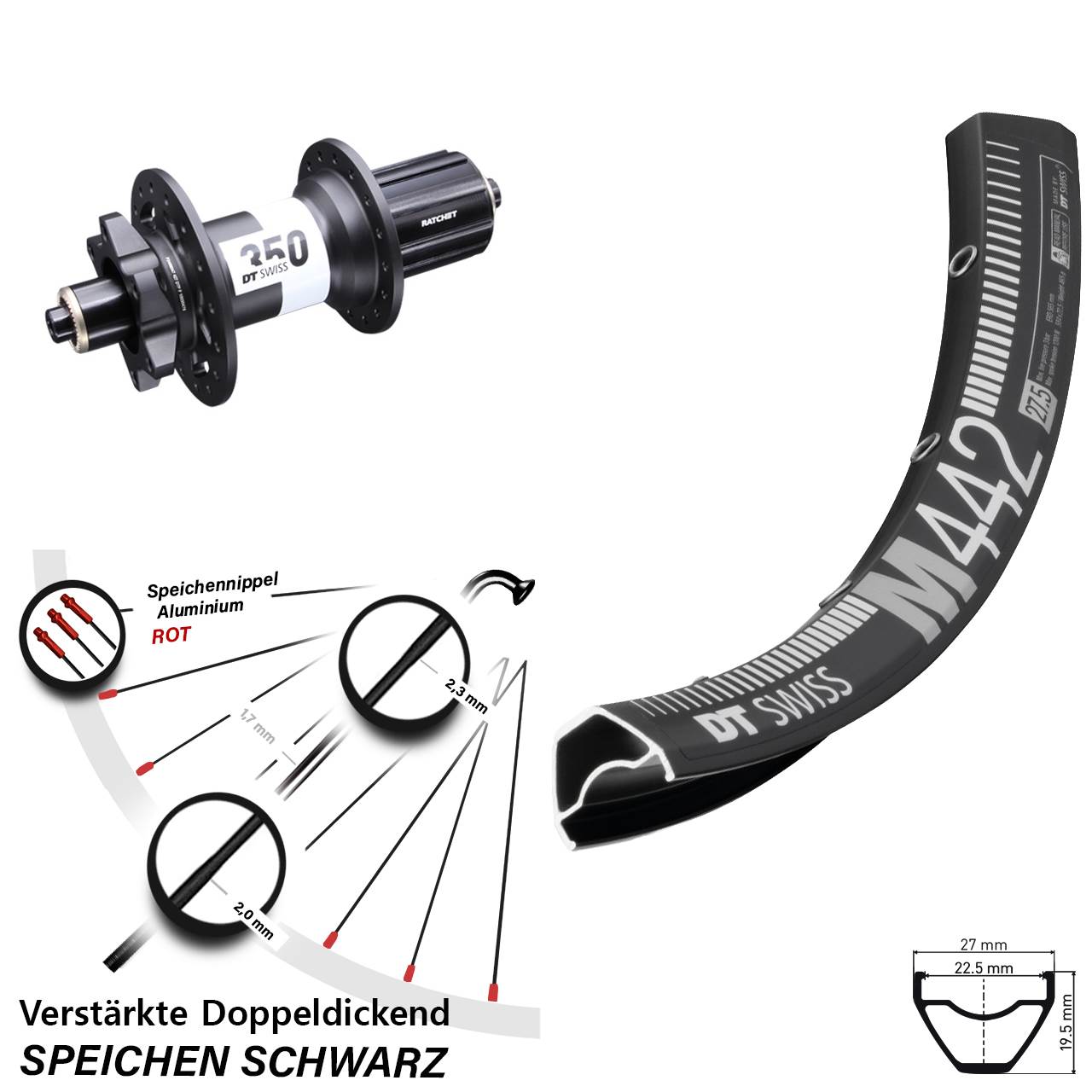 Disc Hinterrad 28-29 Zoll DT Swiss M 442-350 8-11 fach für Schnellspanner