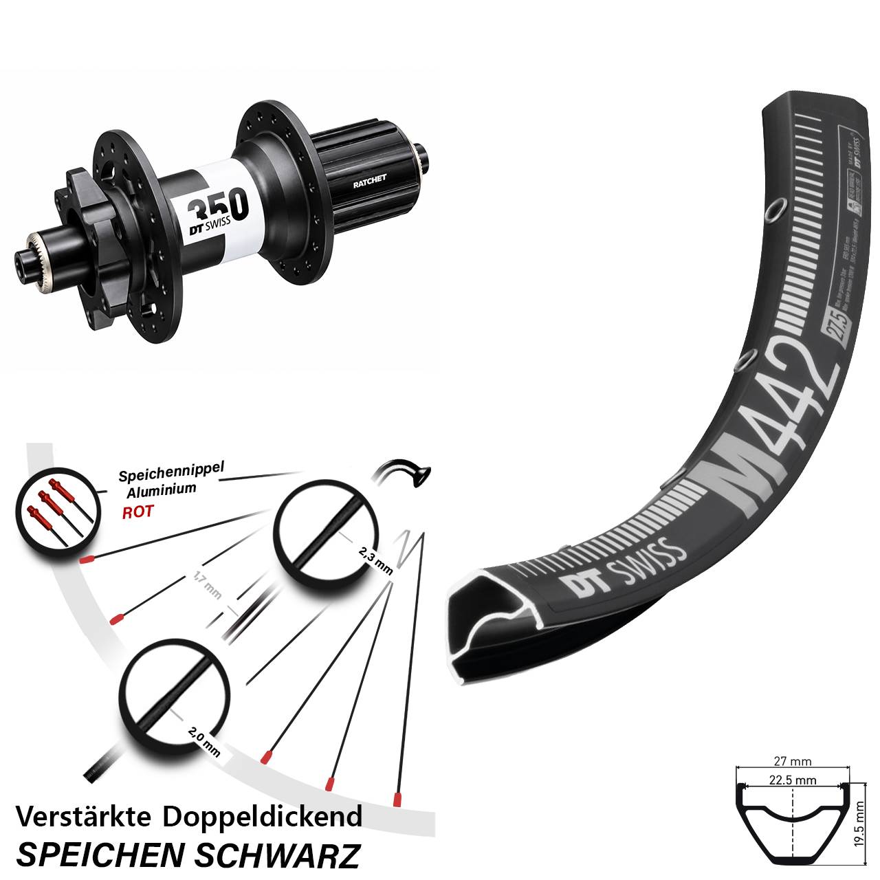 Disc Hinterrad 28-29 Zoll DT Swiss M 442-350 8-11 fach für Schnellspanner