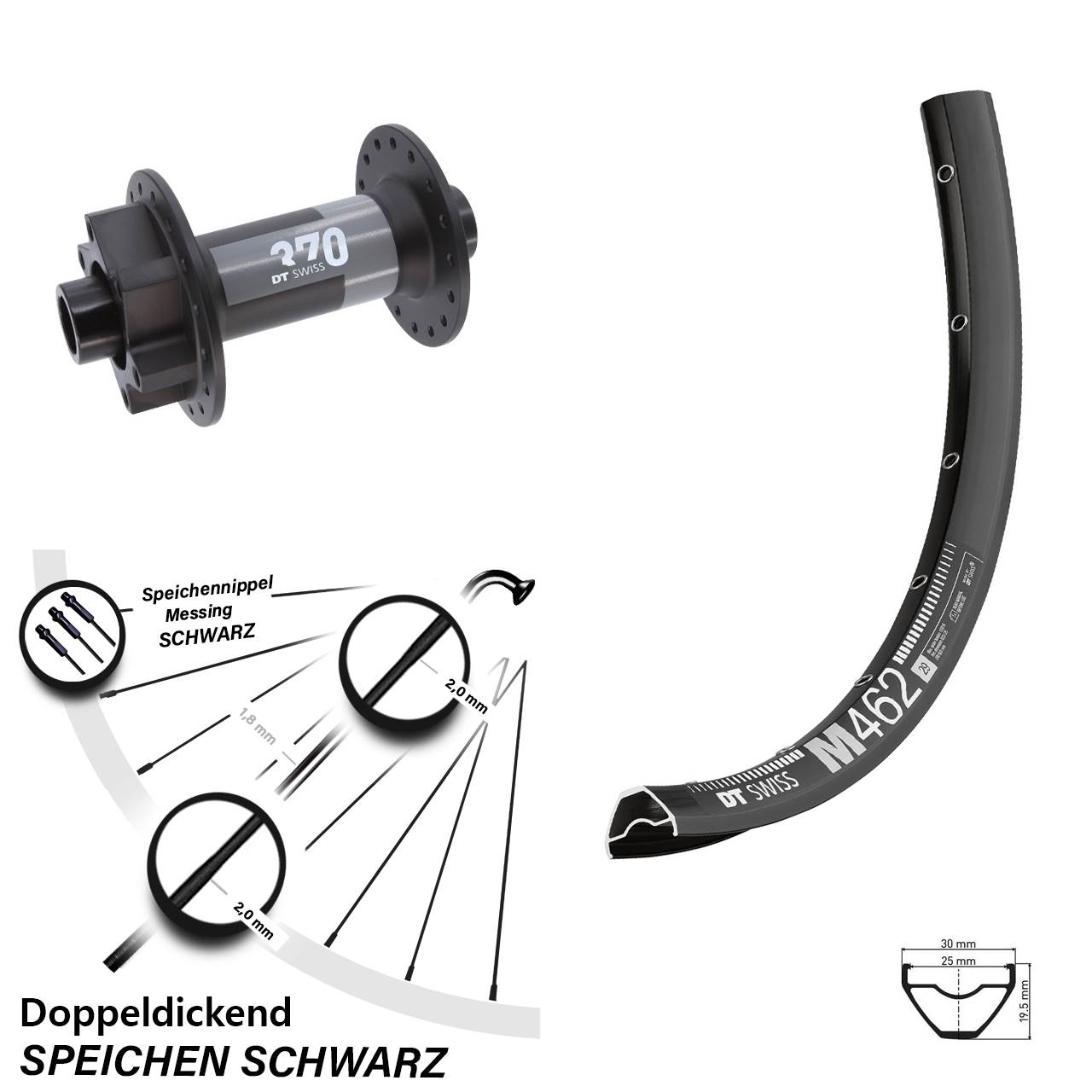27,5 Zoll DT Swiss M 462 370 6-Loch Vorderrad 15x110 Boost