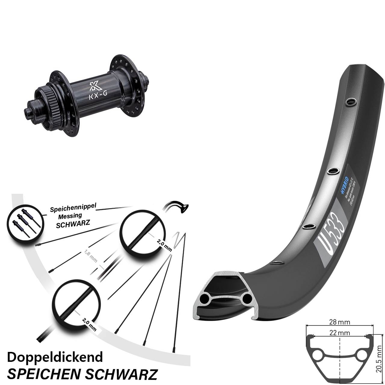 27,5 Zoll DT Swiss U 533 KX-G Disc Vorderrad QR