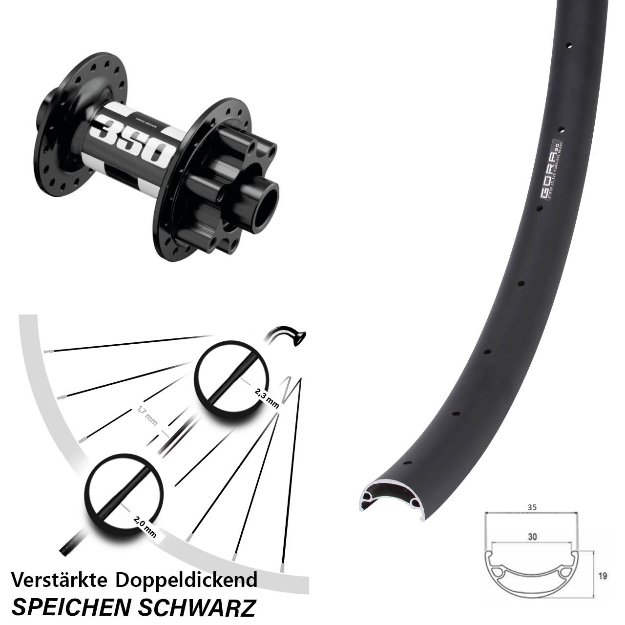 Disc Vorderrad 26 Zoll Gora 30 DT Swiss 350 15x110 Boost