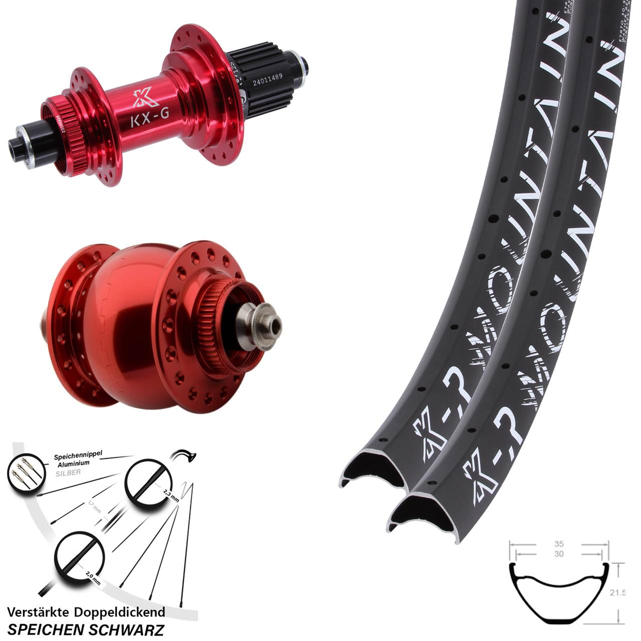 Disc Laufrad-Satz QR 27,5 Zoll KX-GR Mountain SON 28 rot Shimano Micro Spline