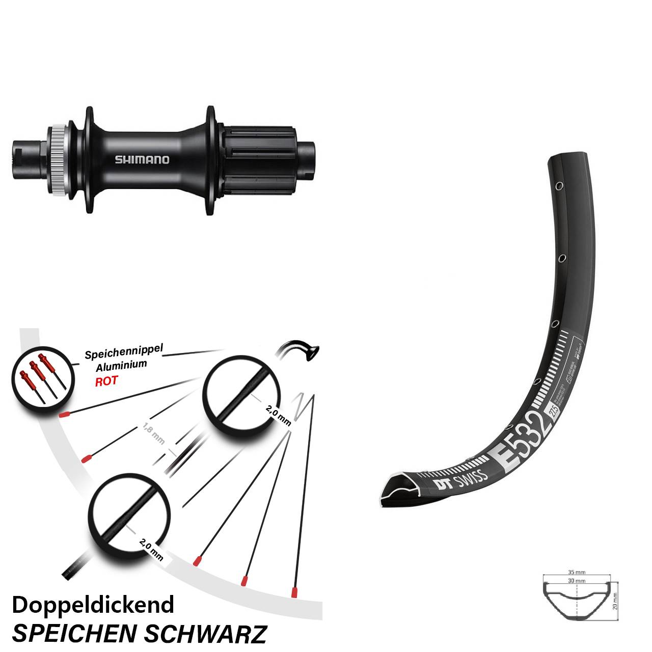 DT Swiss E 532 Shimano FH-MT400 29 Zoll Disc Laufrad 12x142 8-11 fach