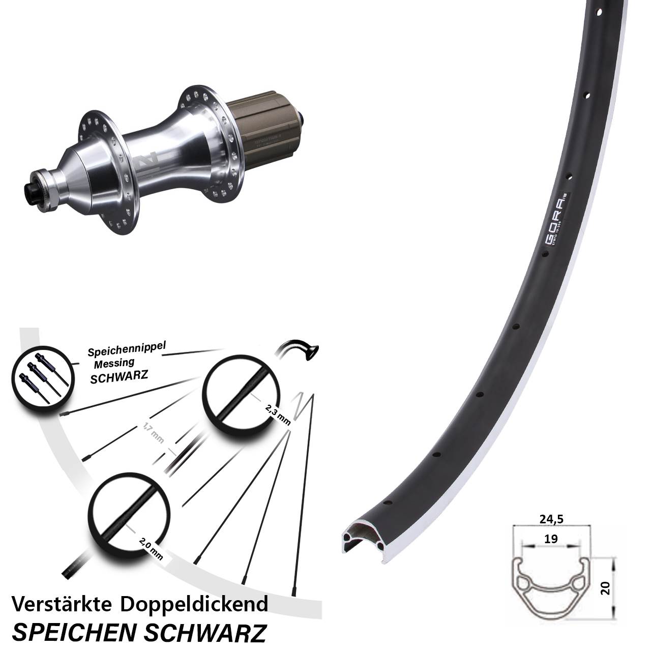 26 Zoll Gora 19 Novatec F162 Hinterrad für Schnellspanner 8-12 fach HG