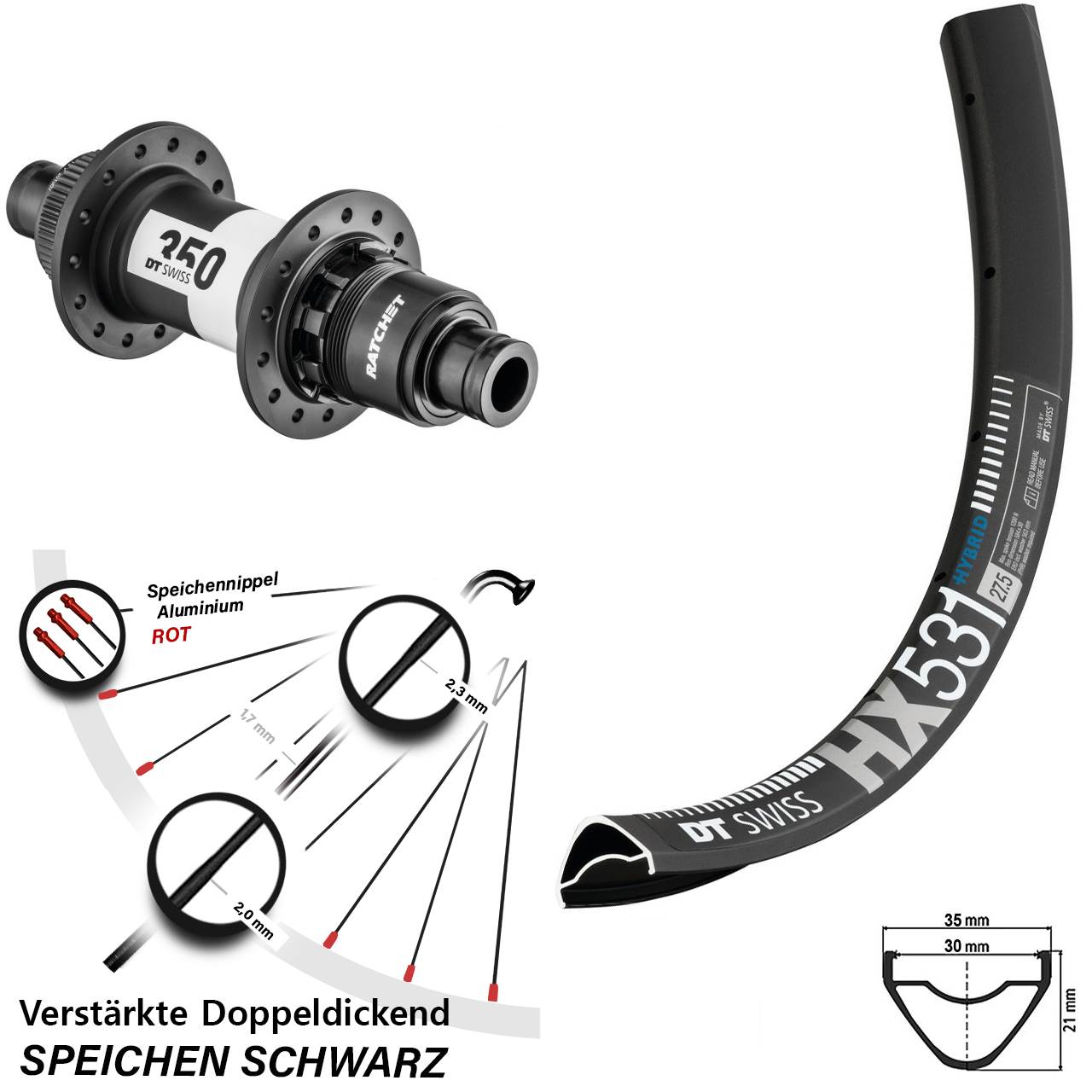 DT Swiss HX531-350 29 Zoll Disc Hinterrad 12x148 SRAM XD