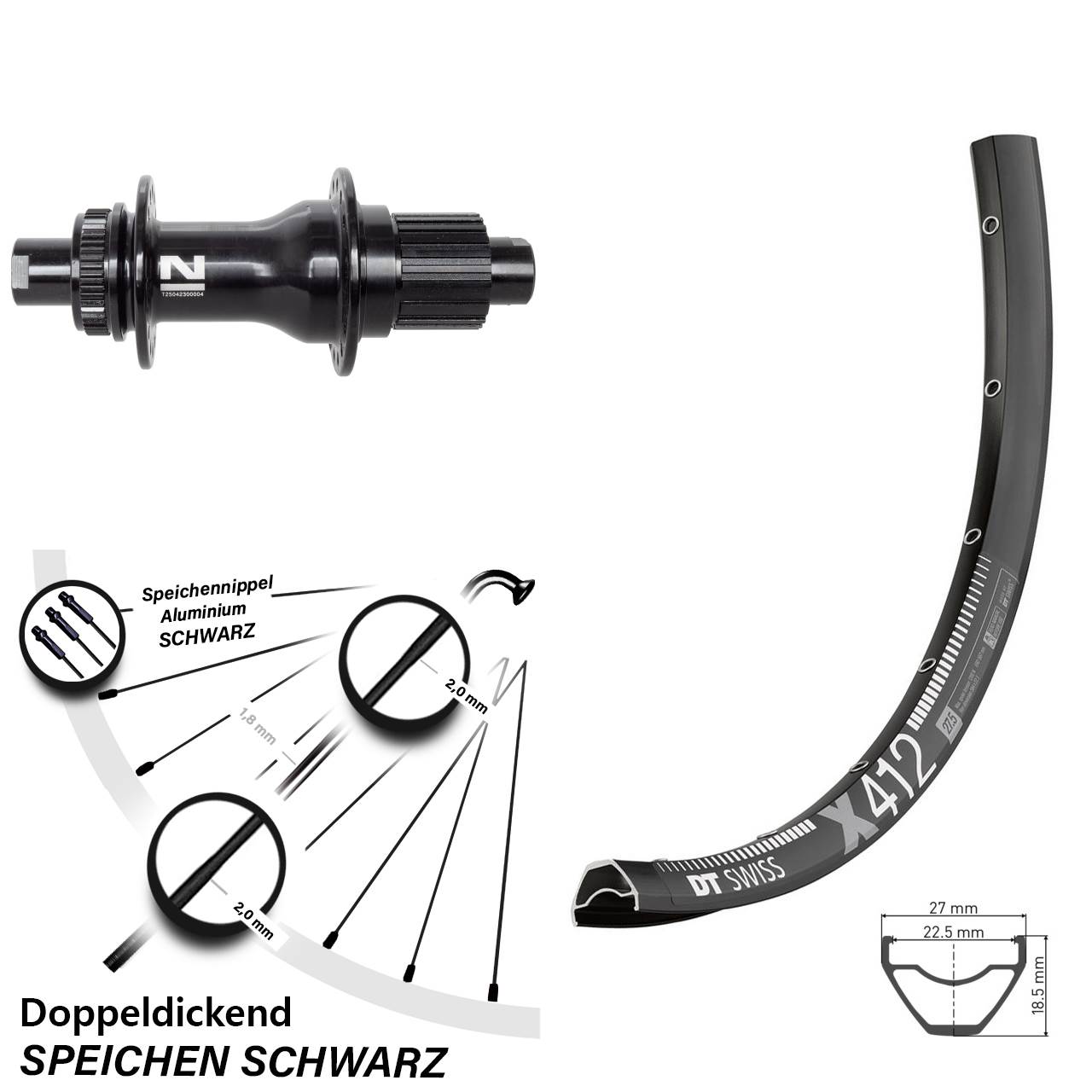 DT Swiss X412 Novatec D792SB 28 Zoll Hinterrad Centerlock 12x142 Micro Spline