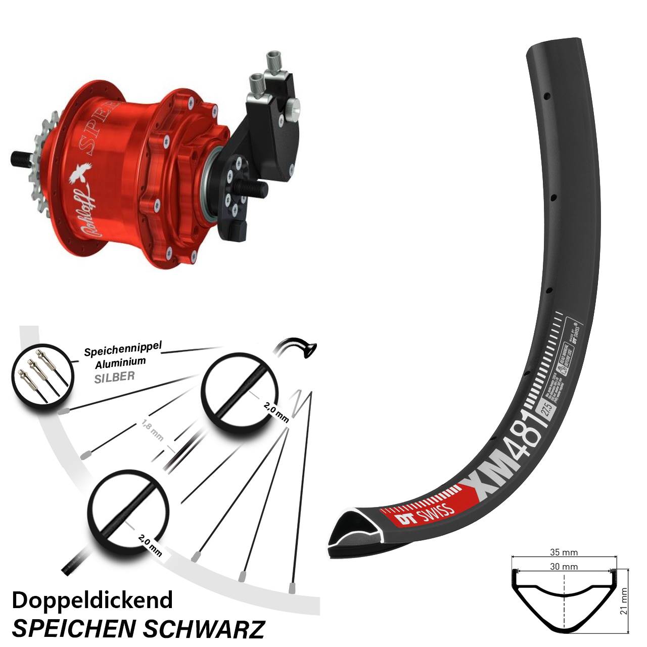 27,5 Zoll DT Swiss XM481 Rohloff Speedhub 500/14 TS DB OEM rot