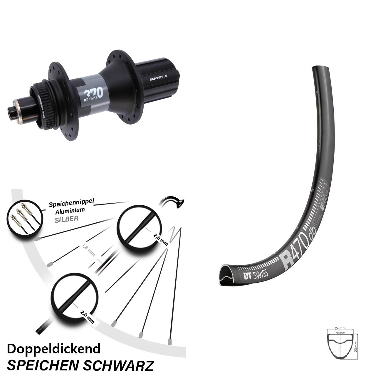 Hinterrad 28 Zoll DT Swiss R470-370 8-12 fach