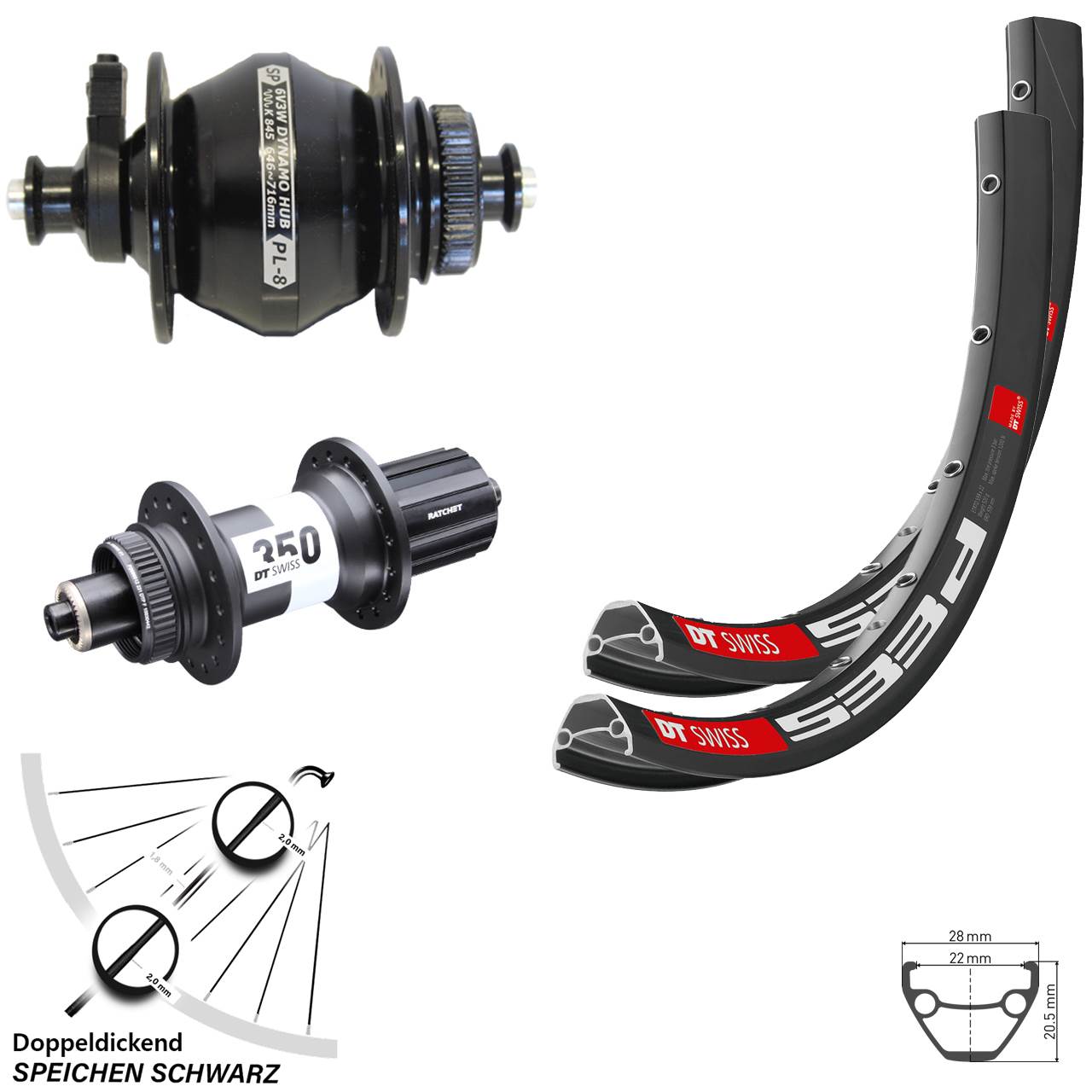 Laufradsatz 29 Zoll DT Swiss 533 D-350 Ratchet 36 SP PL-8 8-11 fach für Schnellspanner