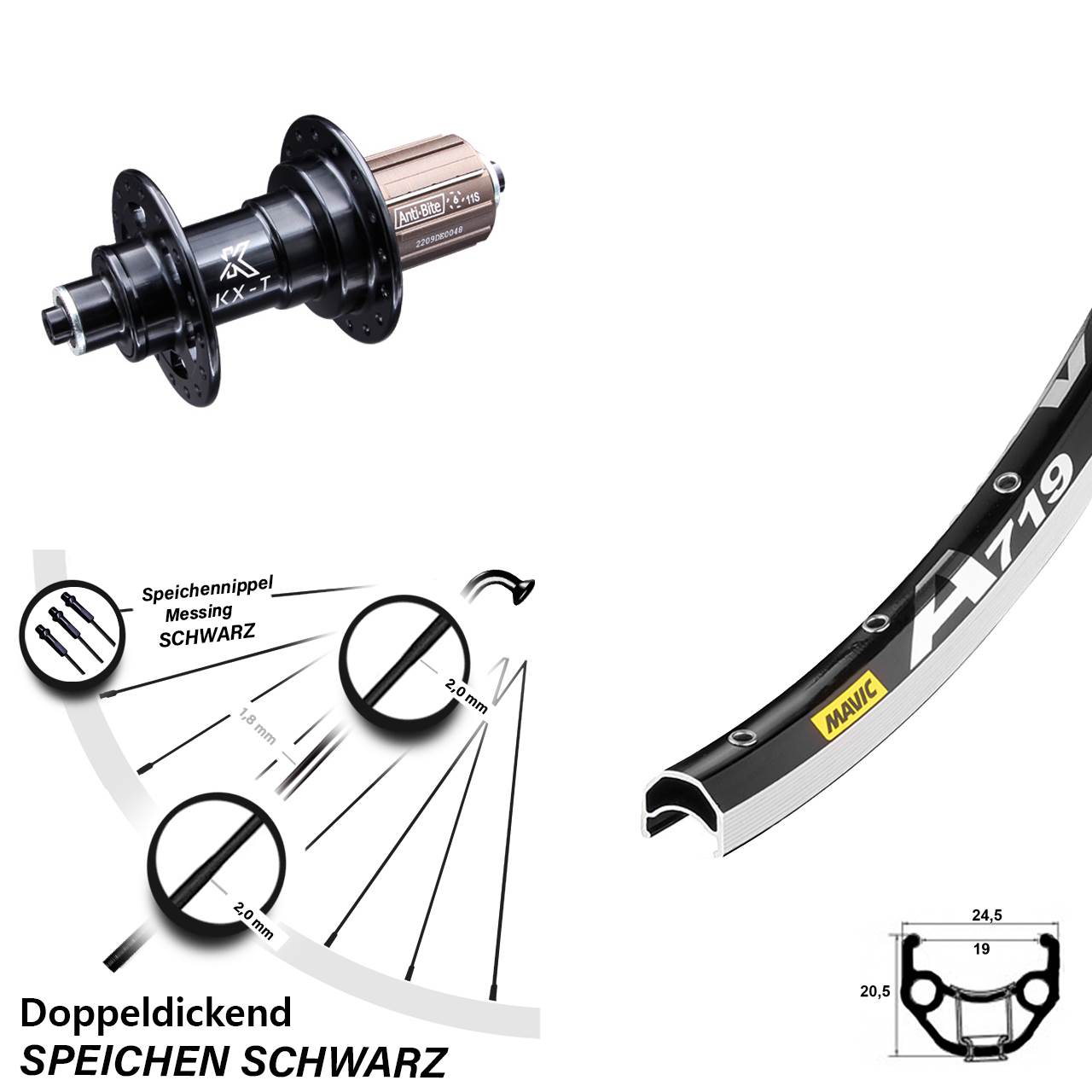 Hinterrad 28 Zoll Mavic A 719 KX-T 8-12 fach HG QR