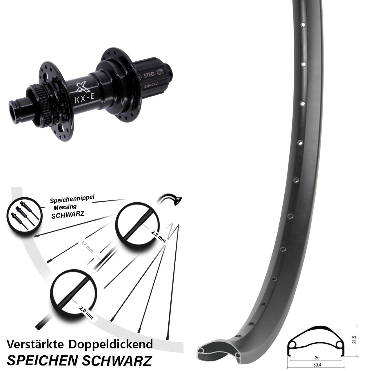 27,5 Zoll Ambrosio E35 KX-E Heavy Duty Hinterrad Centerlock 12x148 8-12 fach