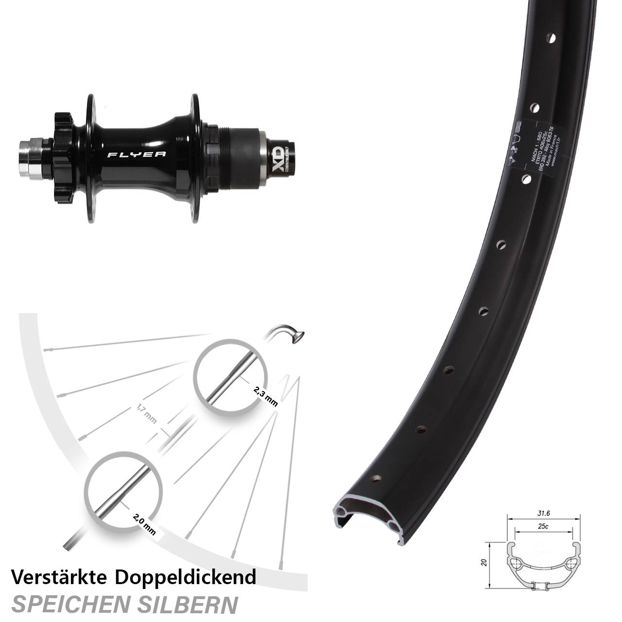 Hinterrad 6-Loch 20 Zoll Mach1 Kargo Formula DHT-142 SRAM XD 12x142