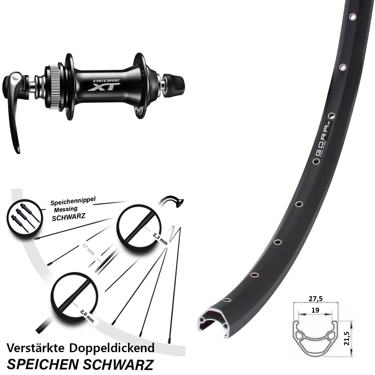 Gora 19 Shimano Deore XT 650B Vorderrad Centerlock für Schnellspanner