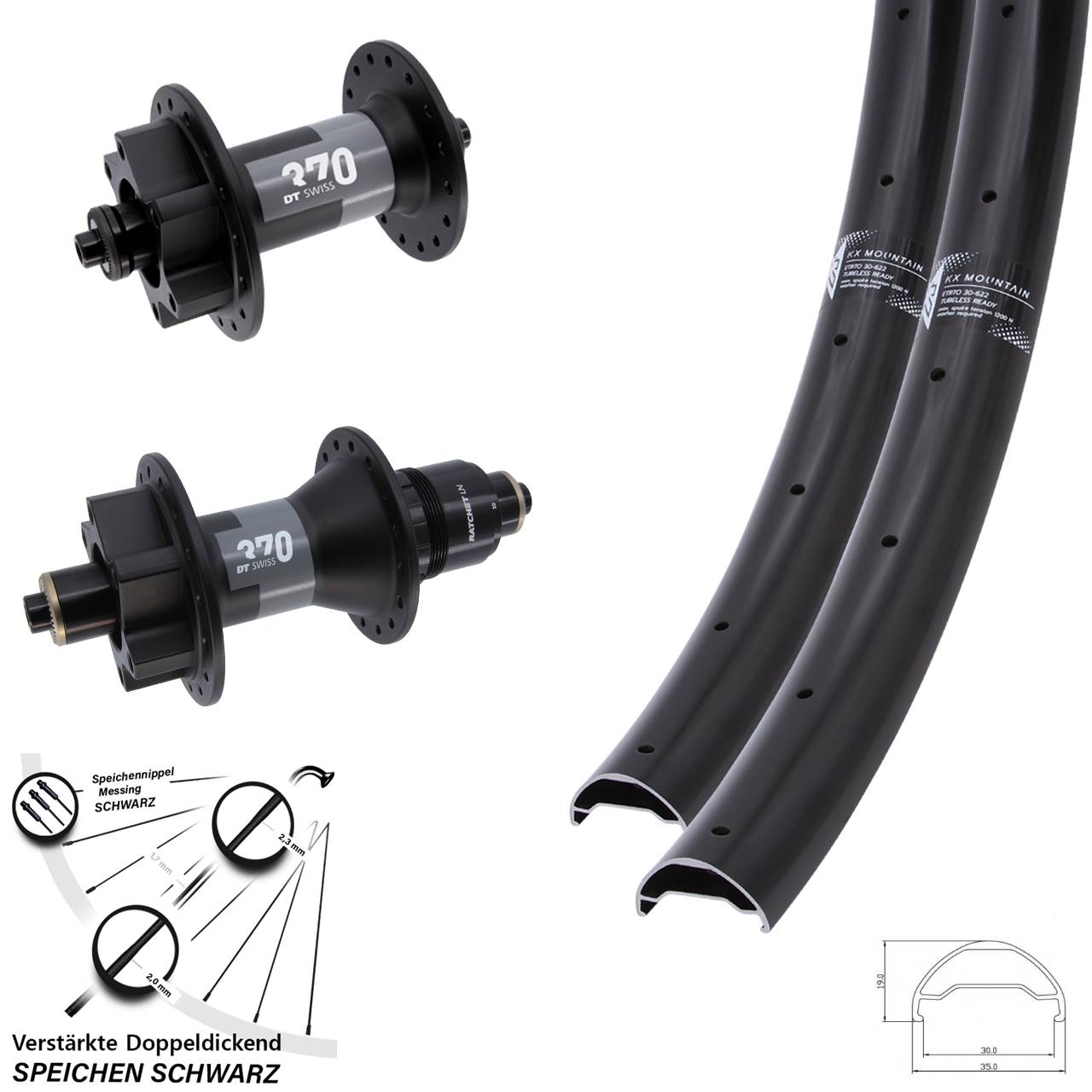Disc Laufrad-Satz 29 Zoll KX Mountain TR DT Swiss 370 SRAM XD für Schnellspanner