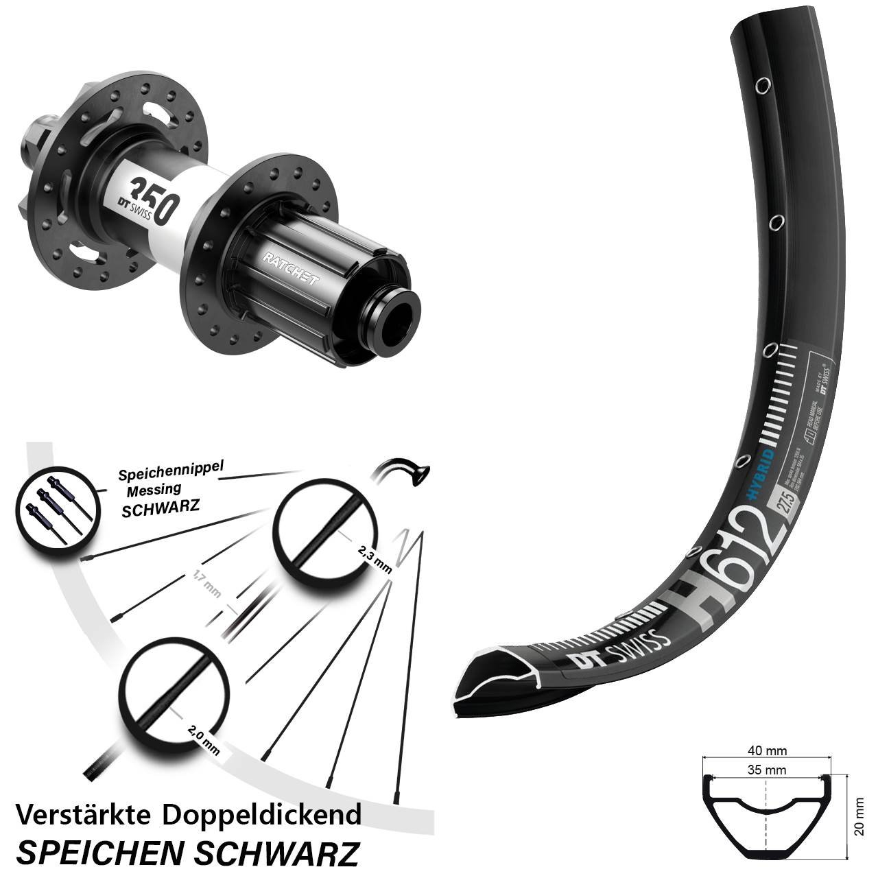 6-Loch Hinterrad 12x150 (DH alt) 27,5 Zoll DT Swiss H612-350 Downhill 8-11 fach