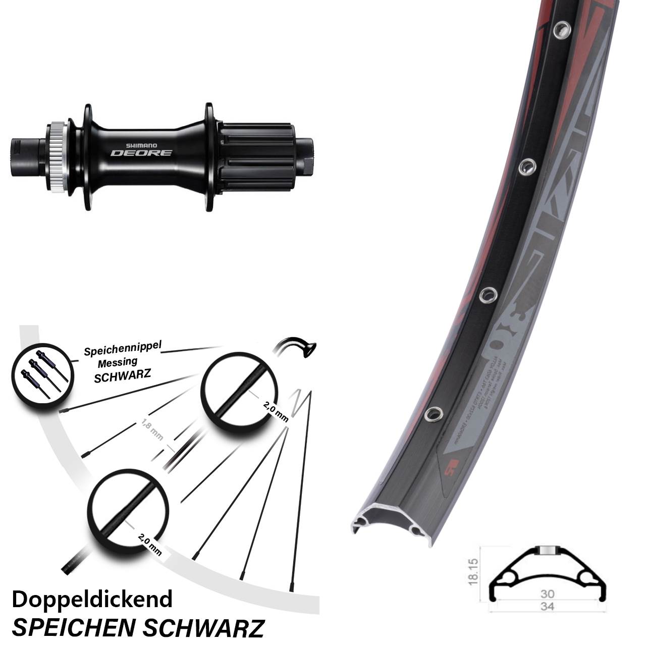Rodi TRYP 30 Shimano Deore 29 Zoll Centerlock Hinterrad 12x148 Boost 8-11 fach HG