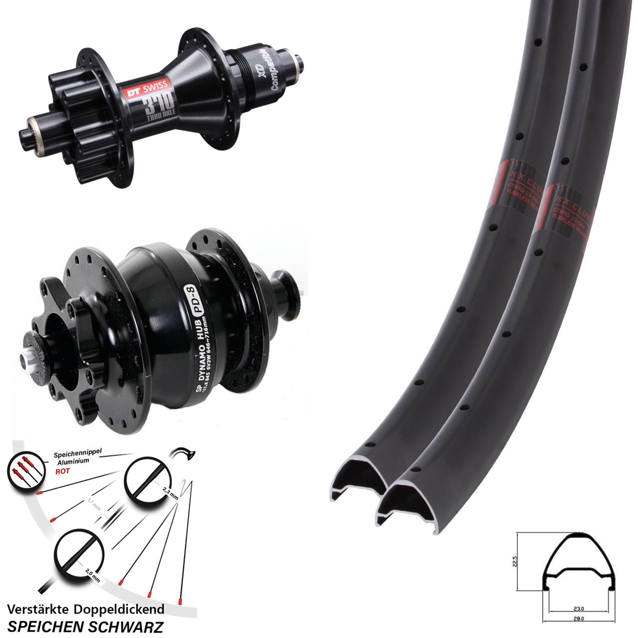 Laufradsatz 6-Loch 28-29 Zoll KX Clue DT Swiss 370 Shutter PD-8 SRAM XD für Schnellspanner