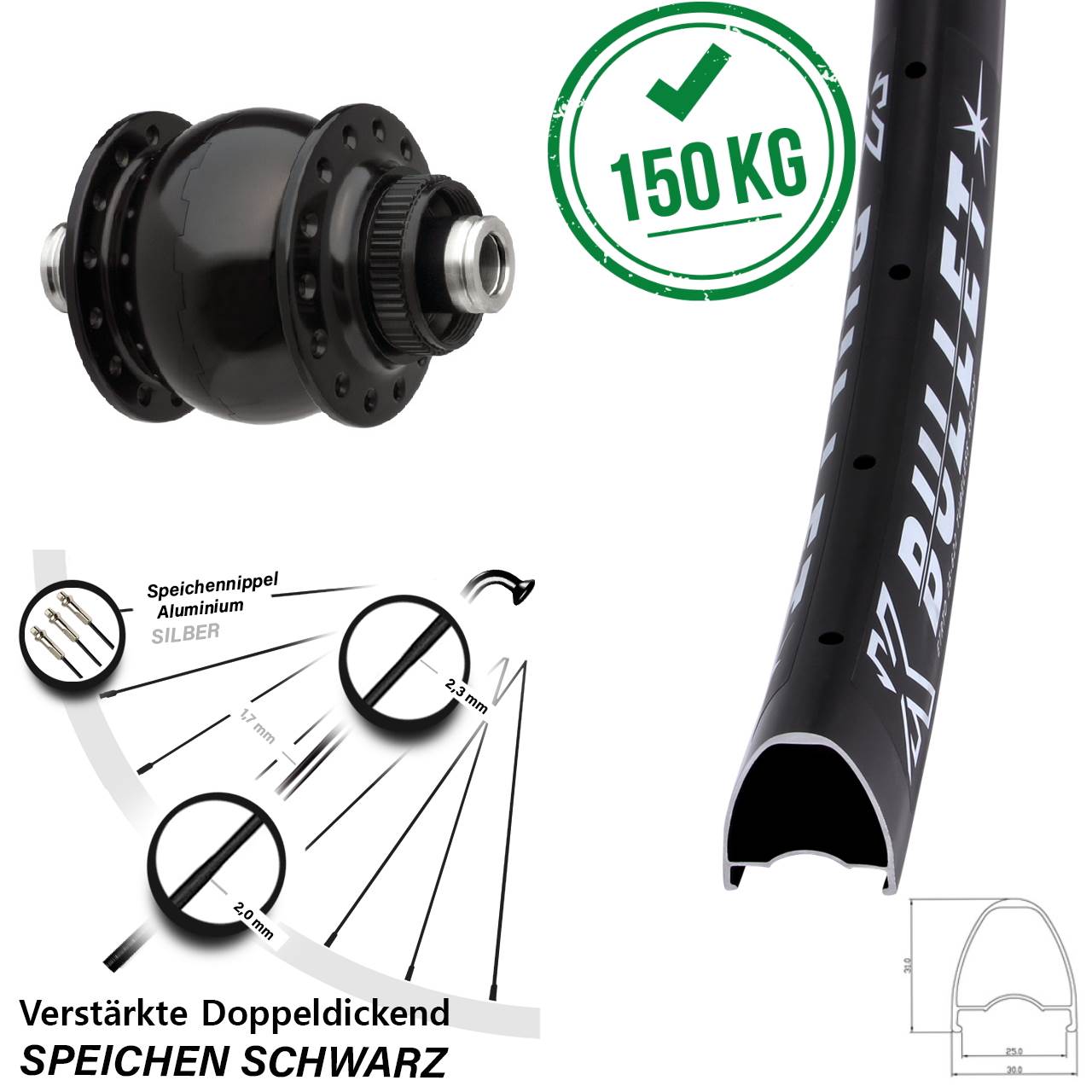 SON 28 Zoll KX Bullet Centerlock Vorderrad mit Nabendynamo 12x100