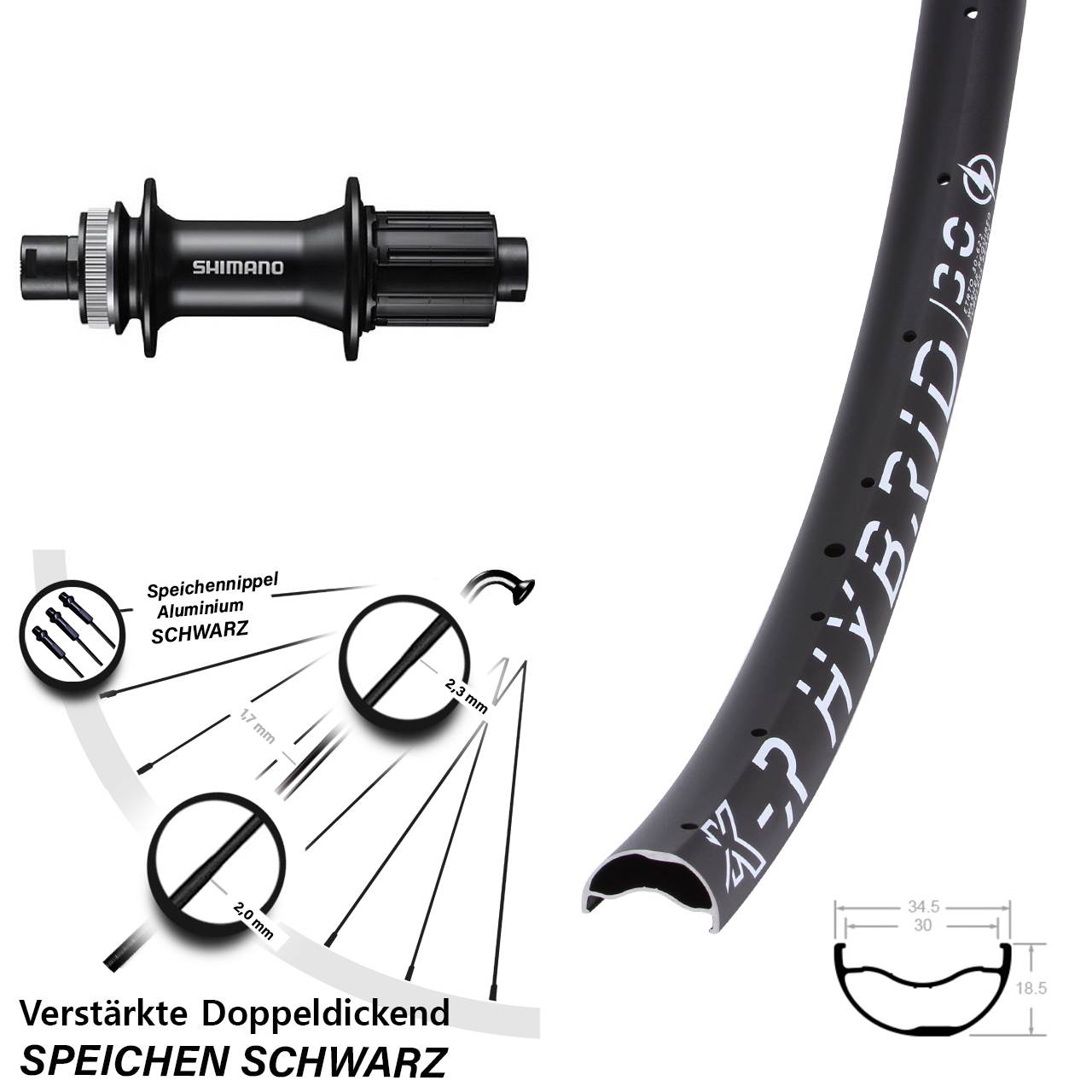 29 Zoll KX-R Hybrid 30 Shimano FH-MT400 Hinterrad Centerlock 12x142 8-11 fach