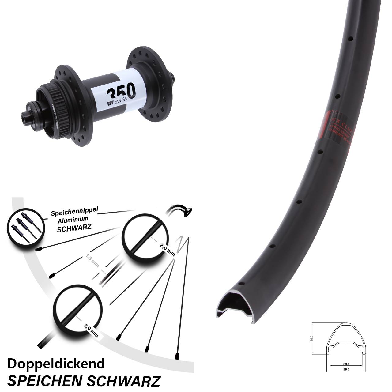 Disc Vorderrad 26 Zoll KX Clue DT Swiss 350 für Schnellspanner