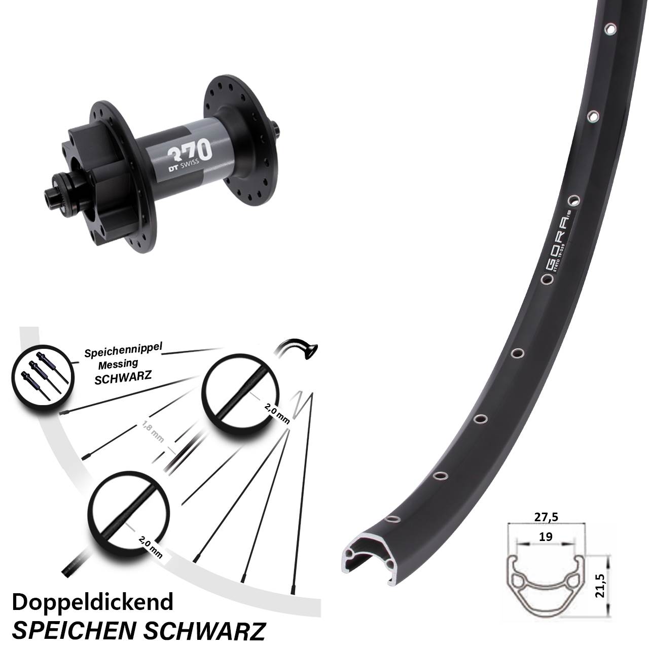 Disc Laufrad 26 Zoll Gora 19 DT Swiss 370 für Schnellspanner