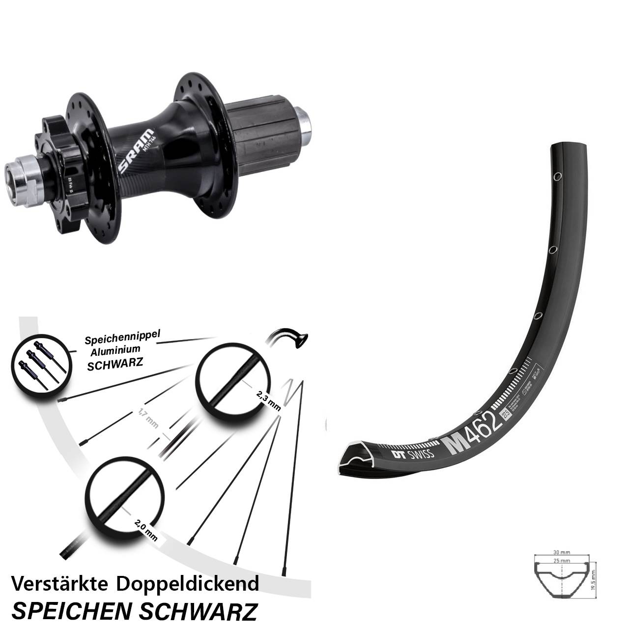 6-Loch Hinterrad 12x148 27,5 Zoll DT Swiss M462 Sram 746 8-11 fach