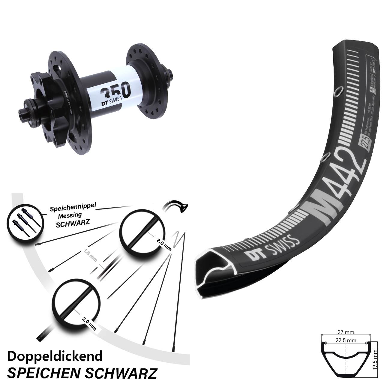 28 Zoll DT Swiss M 442-350 6-Loch Vorderrad für Schnellspanner