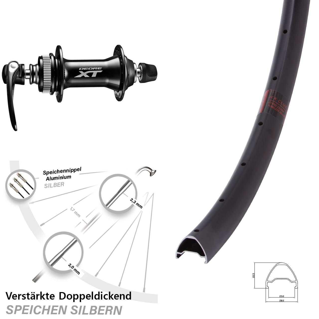 KX Clue Shimano Deore XT HB-M8000 650B Vorderrad für Schnellspanner