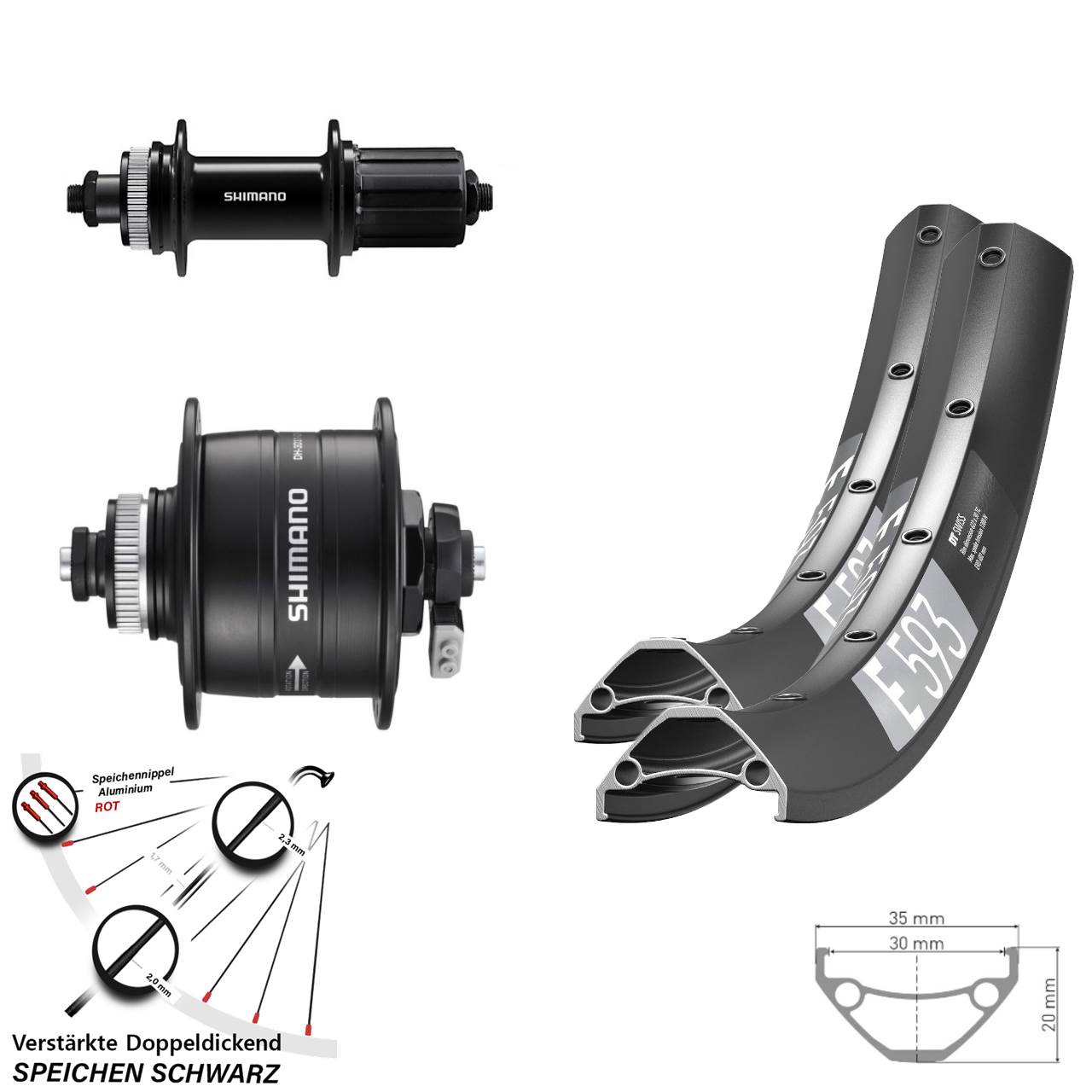 29 Zoll DT Swiss E 593 Shimano DH-3D37 FH-QC400 Centerlock Laufradsatz QR 8-11 fach