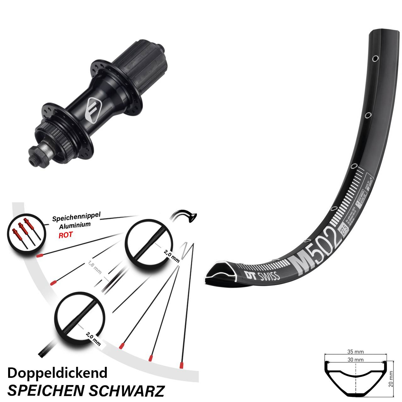 DT Swiss M502 Formula CL52 29 Zoll Disc Laufrad für Schnellspanner 8-11 fach