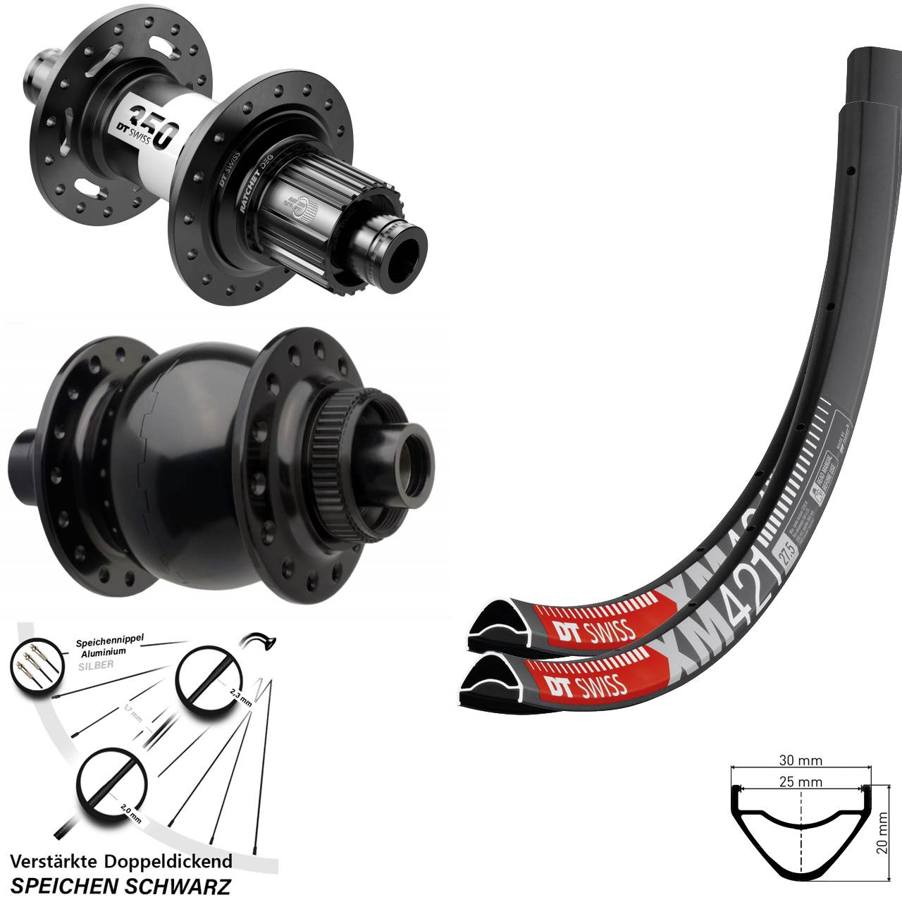 650B DT Swiss XM 421 350 DEG 72 SON 28 Centerlock Laufradsatz Boost Micro Spline