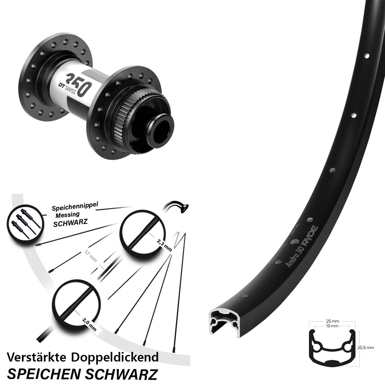 Centerlock Vorderrad 12x100 28-29 Zoll Ryde Andra 30 Disc DT Swiss 350
